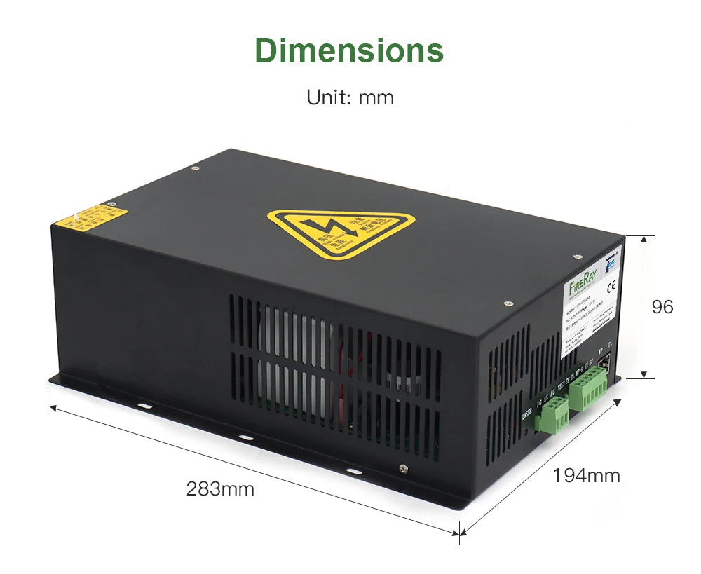 FireRay 100W CO2 Laser Power Supply HY-TA100W for CO2 Laser Engraving Cutting Machine Long Warranty