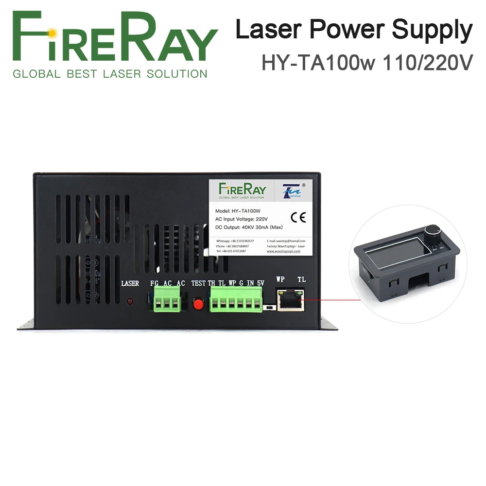 FireRay 100W CO2 Laser Power Supply HY-TA100W for CO2 Laser Engraving Cutting Machine Long Warranty