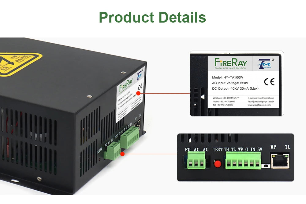 FireRay 100W CO2 Laser Power Supply HY-TA100W for CO2 Laser Engraving Cutting Machine Long Warranty