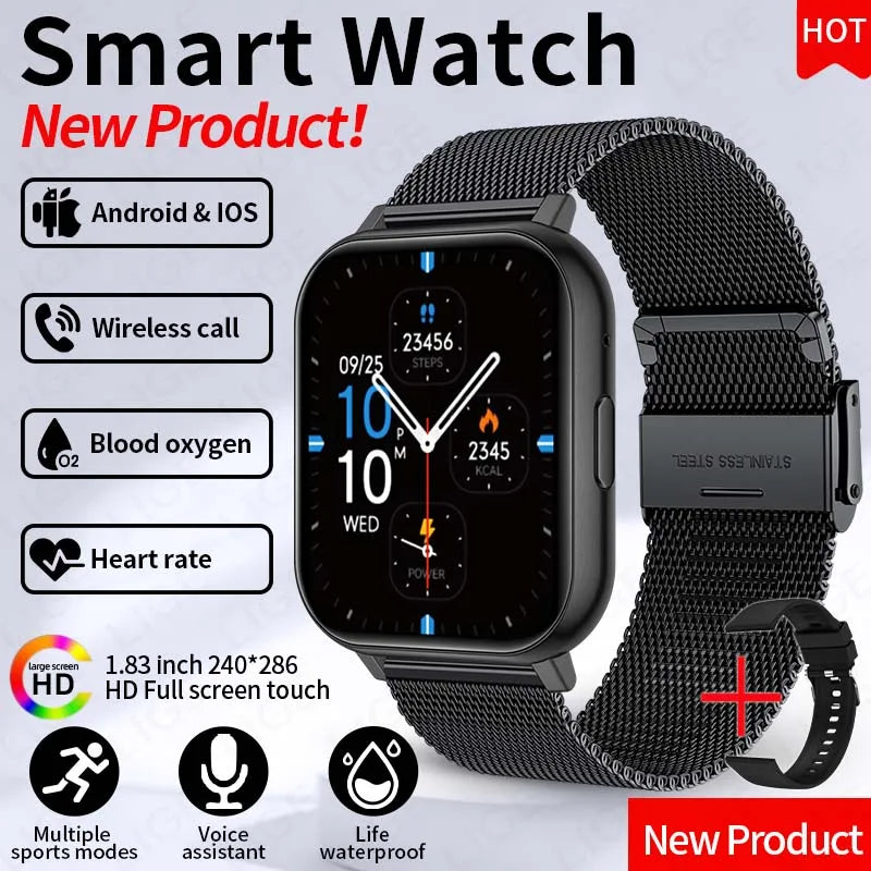 LIGE 1.83" HD Screen Smartwatch Fitness Health Monitor 2026 New Bluetooth Call Waterproof Call Reminder Smart Watch Men Women