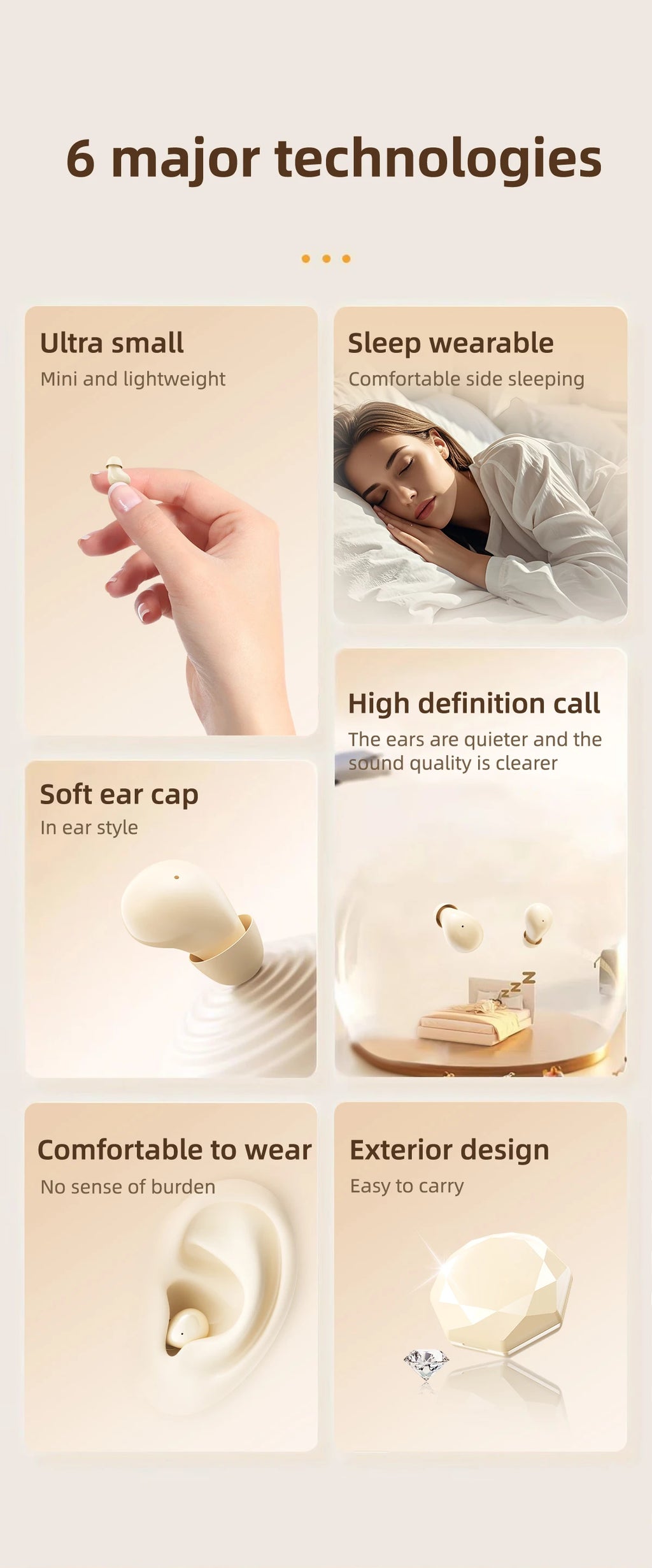 Mini Headphones Wireless Bluetooth Earphones 5.4 TWS In Ear Invisible Headsets HIFI Bass Sleep Earbuds Noise Reduction Earphone