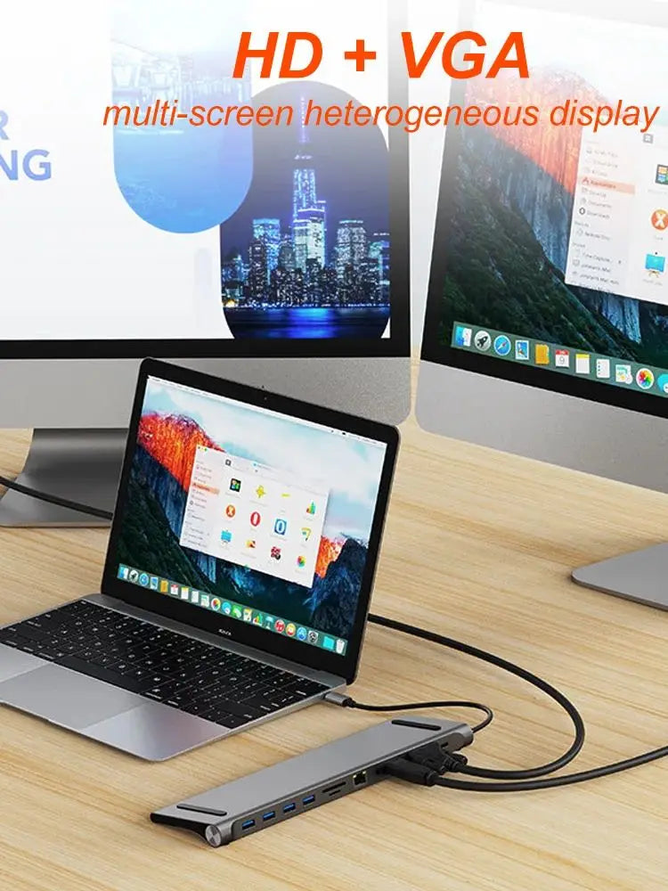 Type-C expansion dock for MacBook laptop, 11-in-1 docking station