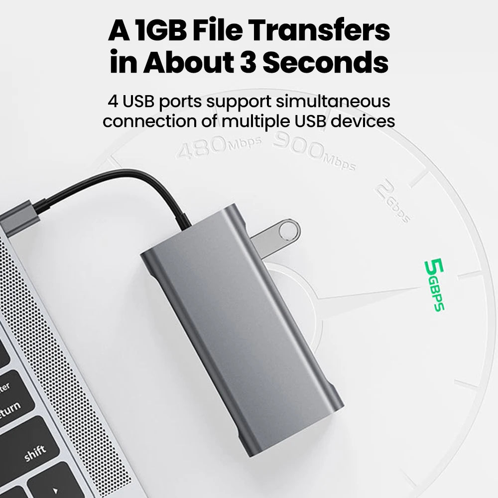 11-in-1 Type-C Docking Station USB C Splitter to USB3.0/USB2.0/4K HDMI/VGA/PD 87W/100M RJ45/AUX/SD/TF Adapter For Laptop Macbook
