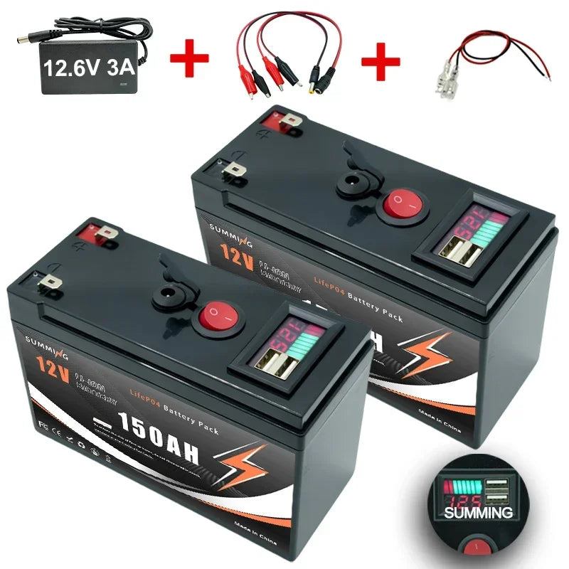 12V LiFePO4 150Ah Lithium Battery 4300+ Deep Cycles, for Power Wheels Toys, Scooter, Radio, Kayak Fish Finder, Solar Panel