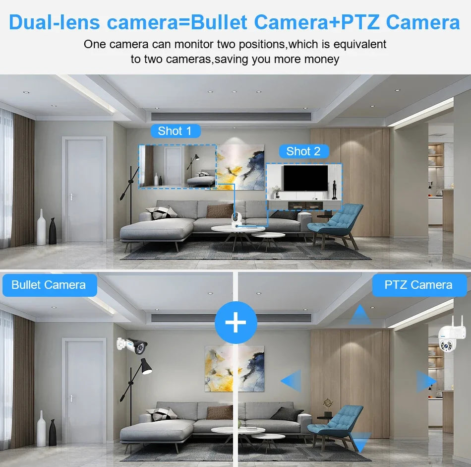 6MP iCsee WiFi IP Camera Dual Lens Dual Screen PTZ Auto Tracking Home Security Camera Baby Monitor CCTV Video Surveillance Cam
