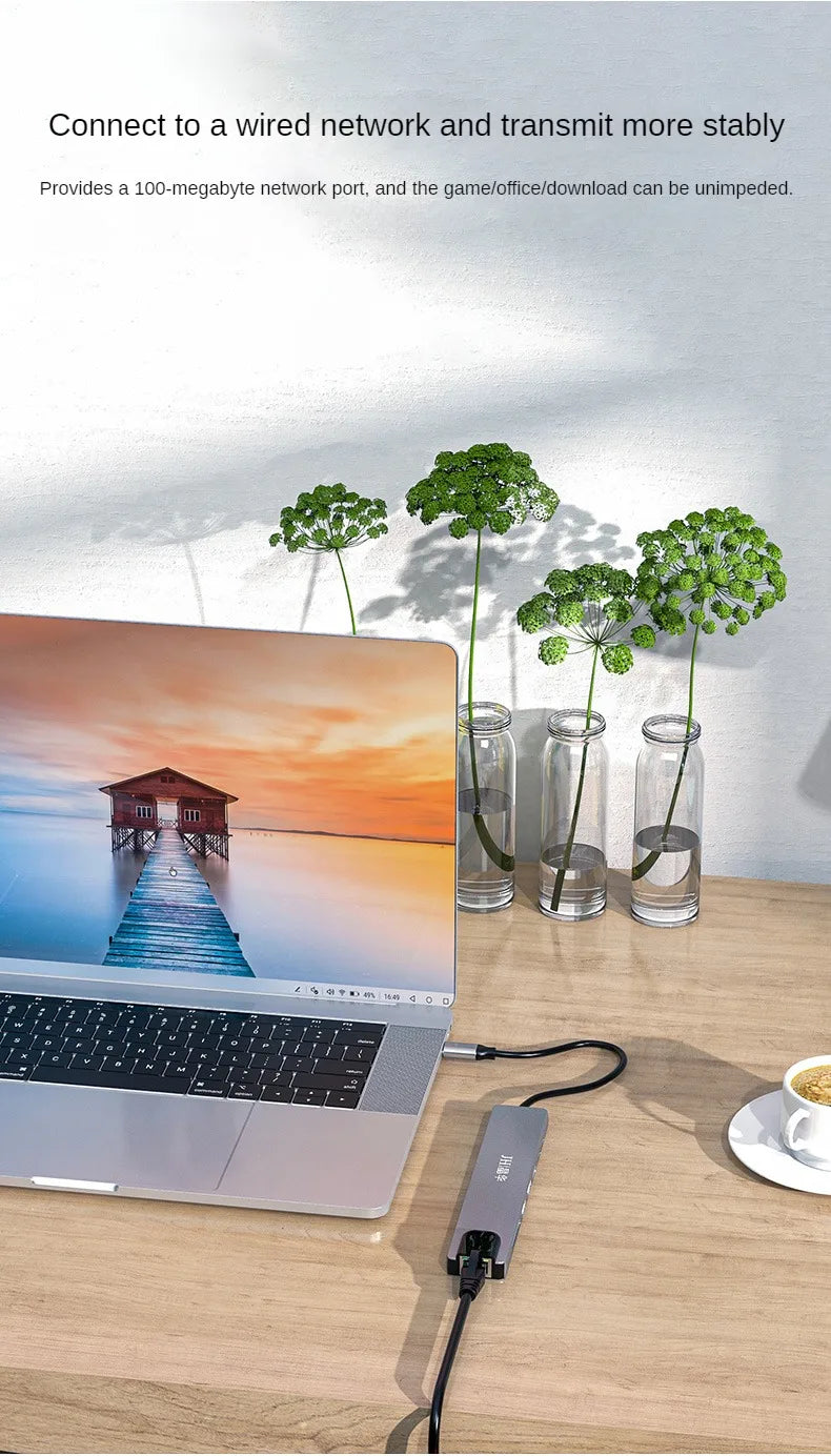 Jinhua 8-in-1 Type-C Docking Station With HDMI 4K, USB 3.0, 100Mbps Ethernet, SD/TF, PD Charging For Laptop