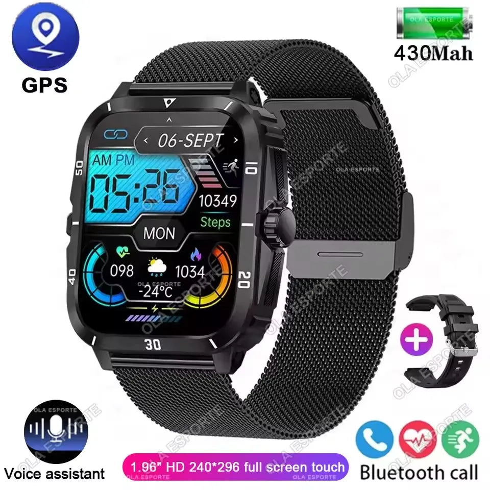 Smart Watch 3ATM Waterproof 1.96" IPS Screen Military KT71 Men 100+ Sport Mode Heart Rate Blood Pressure Bluetooth Call