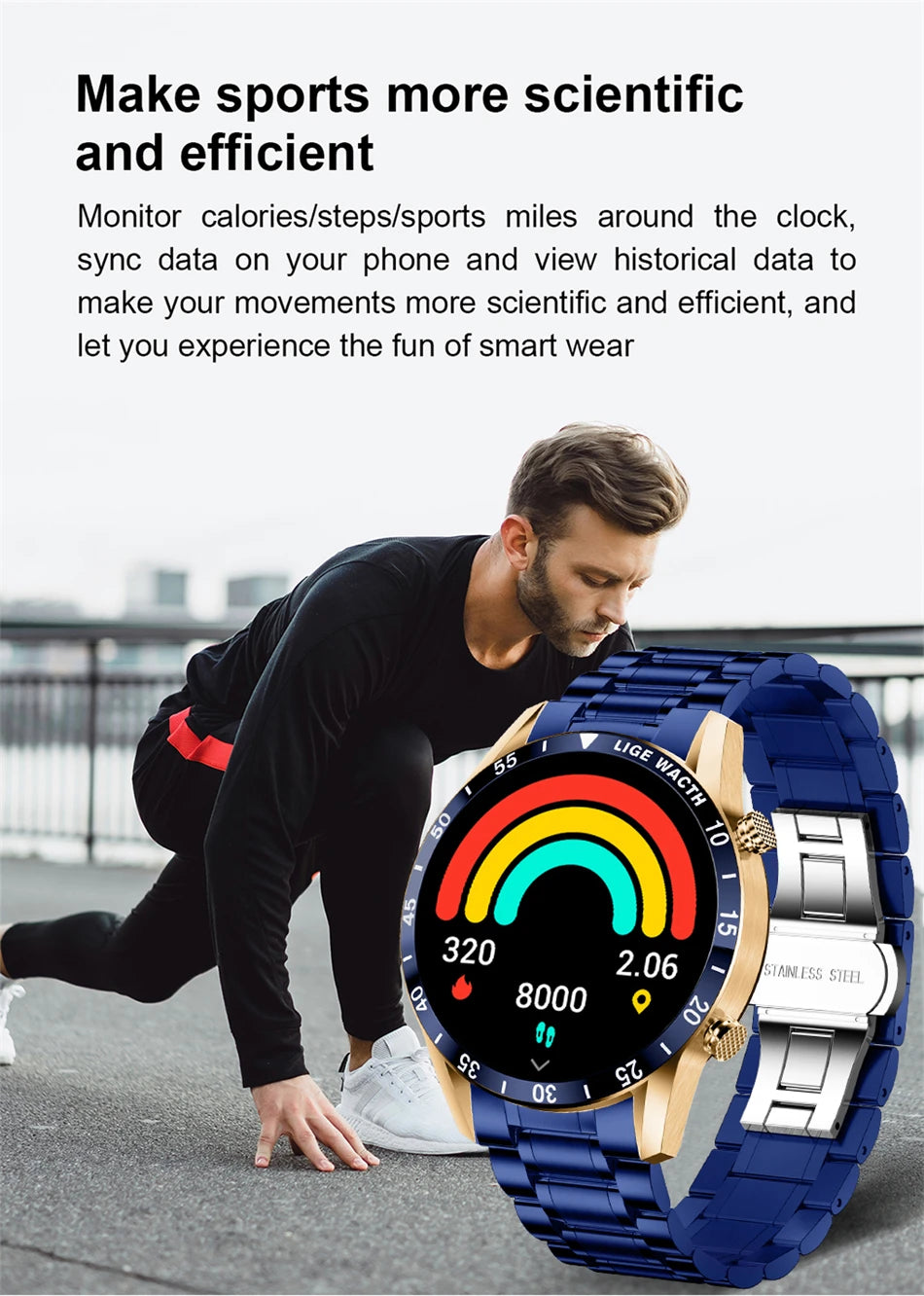 LIGE New Bluetooth Call Smart Watch Men Heart Rate Monitor Luxury Steel Sport Fitness Smartwatch IP67 Waterproof For Android iOS