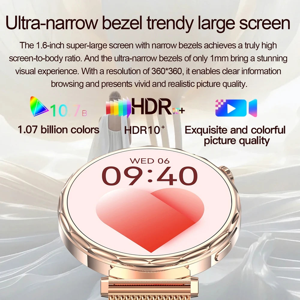 Bluetooth Call Smartwatches Ladies AMOLED HD Screen Heart Rate Monitor Bluetooth Call IP68 Waterproof Smart Watch 2025 New