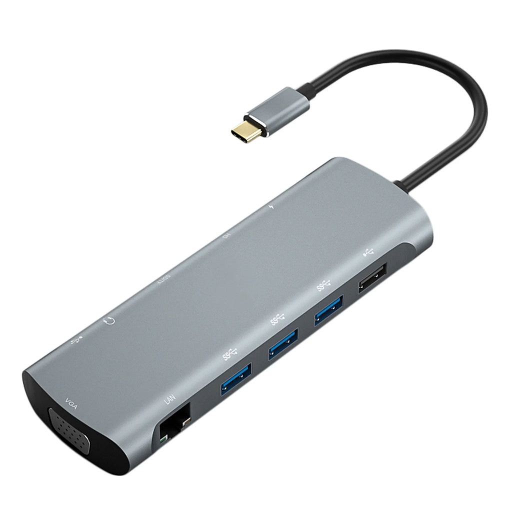 12-In-1 Hub Docking Station Type C to PD HD VGA USB3.0*3 USB2.0 RJ45 Card Reader Headphone Type C/M Docking Station