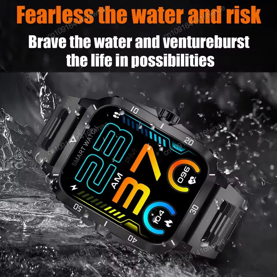 Smart Watch 3ATM Waterproof 1.96" IPS Screen Military KT71 Men 100+ Sport Mode Heart Rate Blood Pressure Bluetooth Call