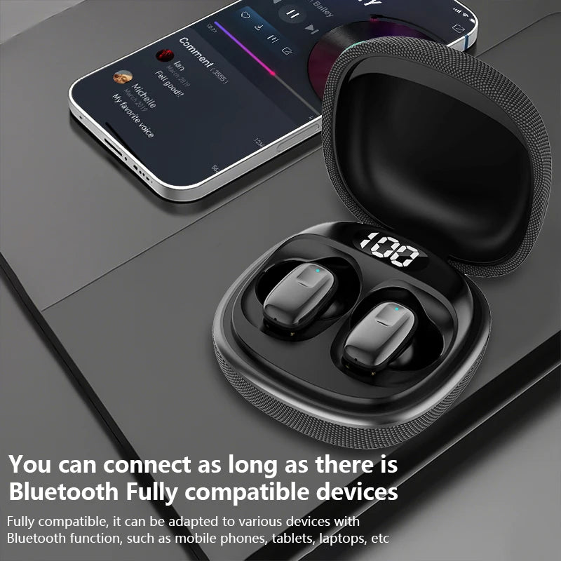 True Wireless Bluetooth Earphones with LED Power Digital Display Charging Case, HIFI Stereo Sound TWS Earbuds For iPhone Xiaomi