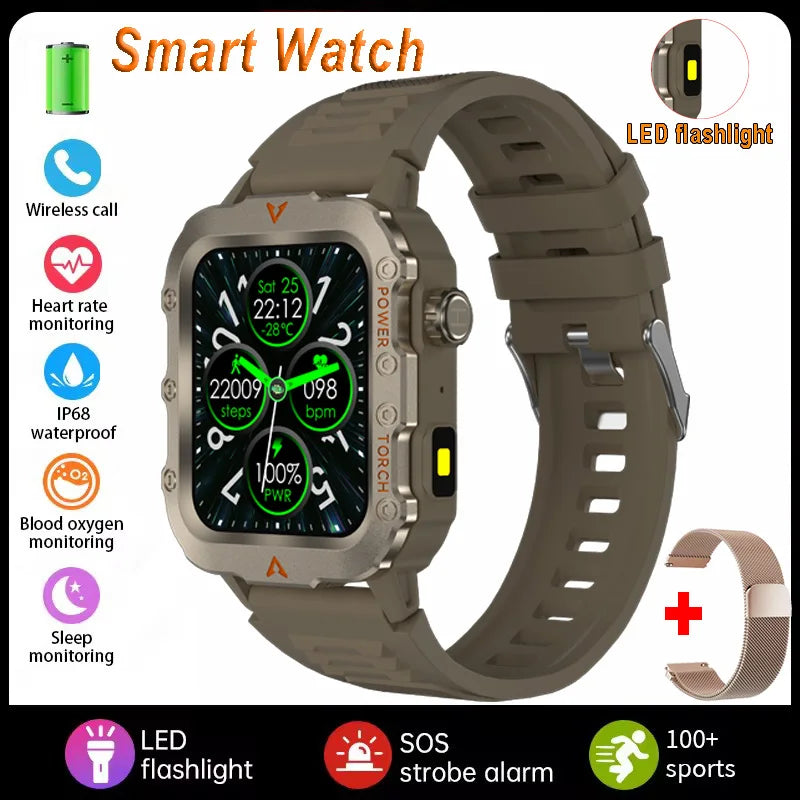 2026 New Military Smart Watch Men IP67 3ATM Waterproof Outdoor Sports Fitness GPS Tracker Health Monitor BT Call Smartwatch LS