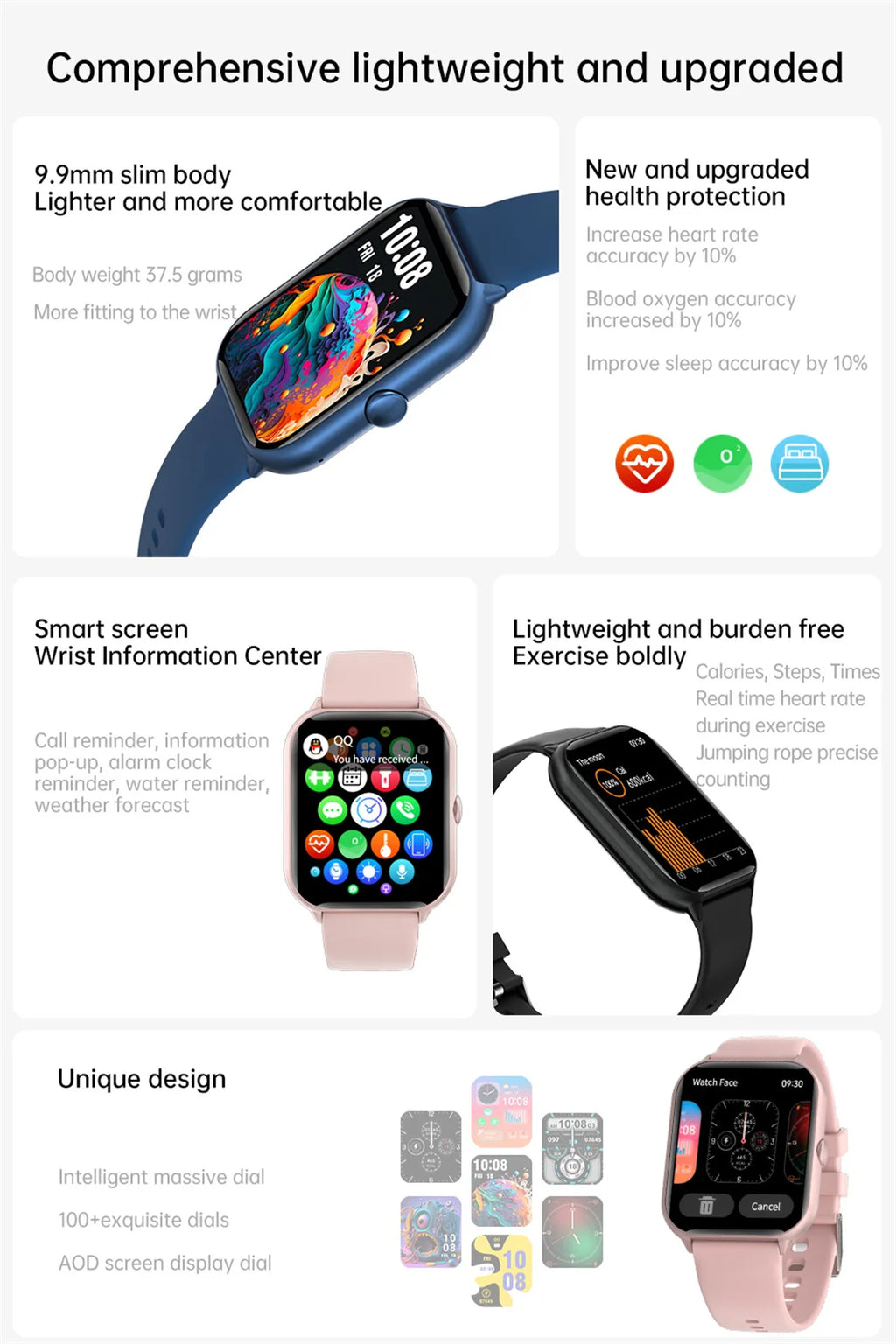 Smart Watch Men Women 1.95" HD ouch Screen Bluetooth Voice Call Heart Rate Monitoring Fitness Sports Tracker 100+ Sports Modes