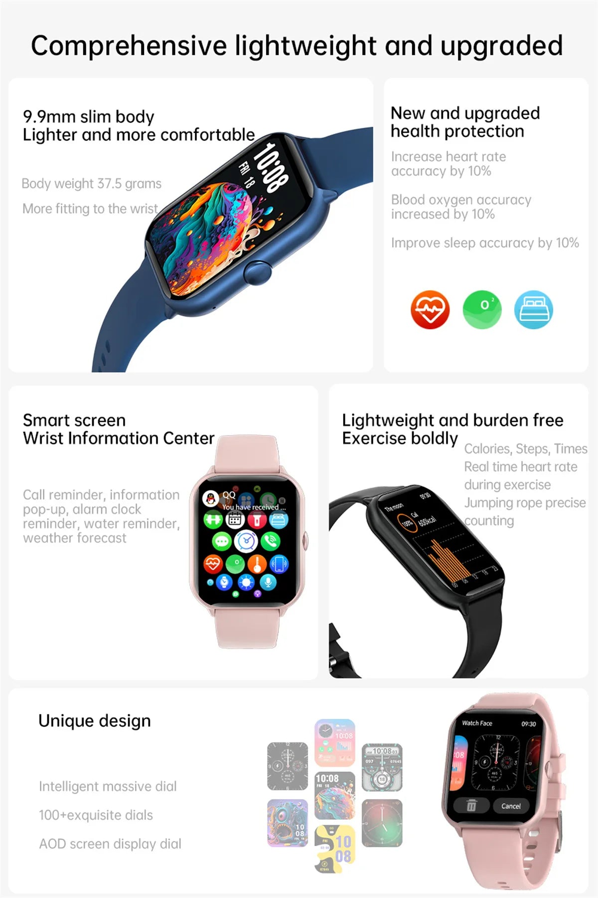 Smart Watch Men Women 1.95" HD ouch Screen Bluetooth Voice Call Heart Rate Monitoring Fitness Sports Tracker 100+ Sports Modes