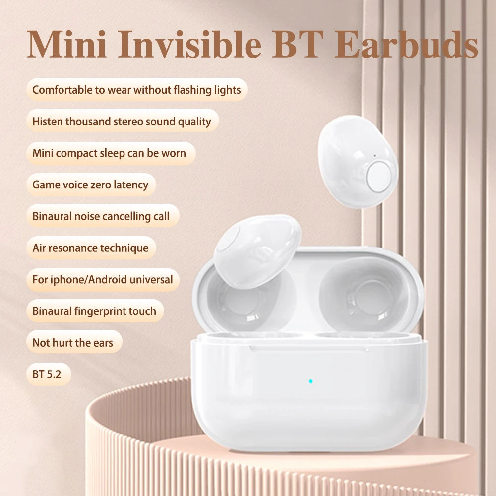 Invisible Sleep Mini Headphones Bluetooth TWS Wireless Earphones with Microphone Noise Cancelling In-Ear Earbuds Sports Headset