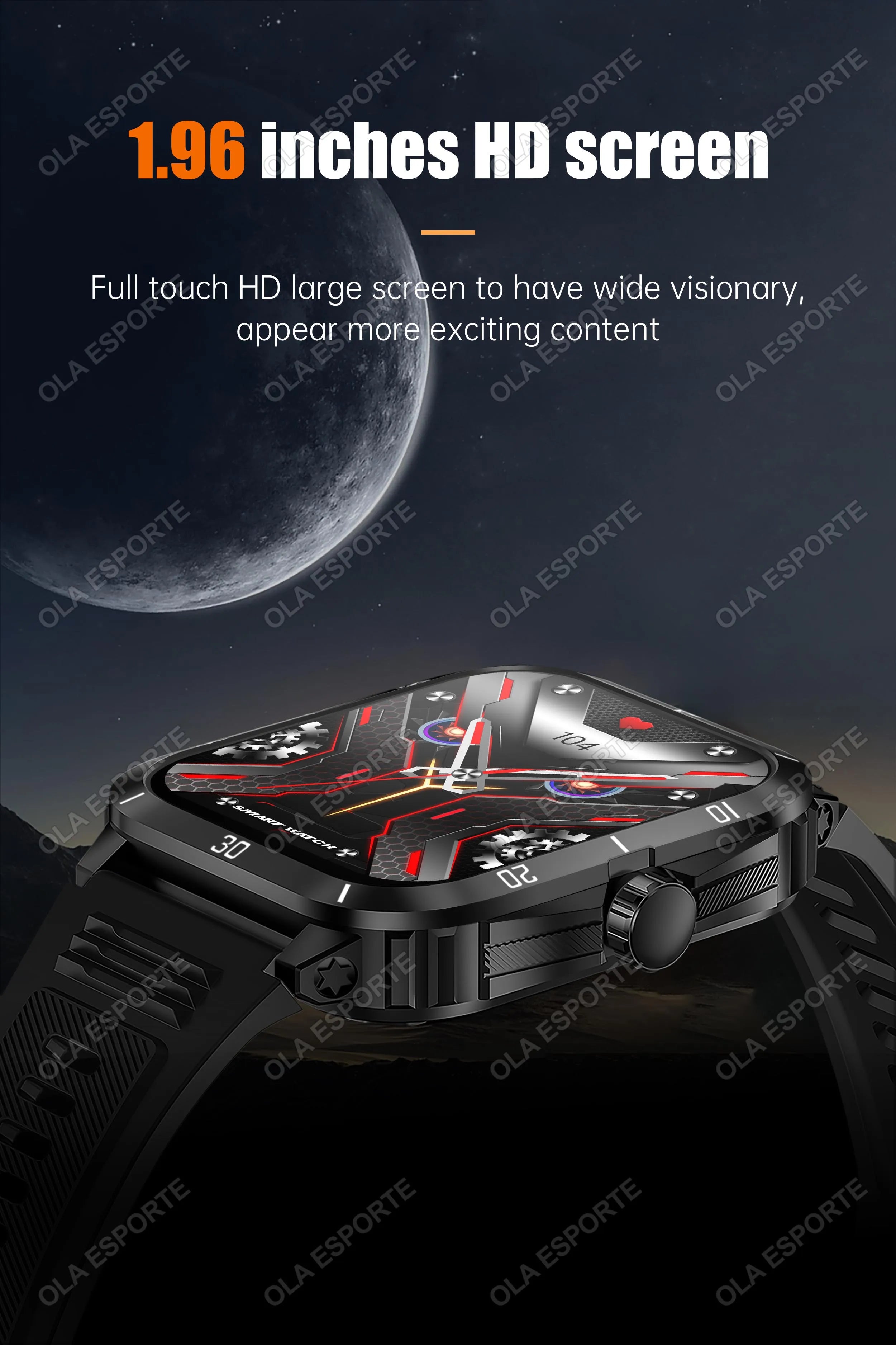 Smart Watch 3ATM Waterproof 1.96" IPS Screen Military KT71 Men 100+ Sport Mode Heart Rate Blood Pressure Bluetooth Call