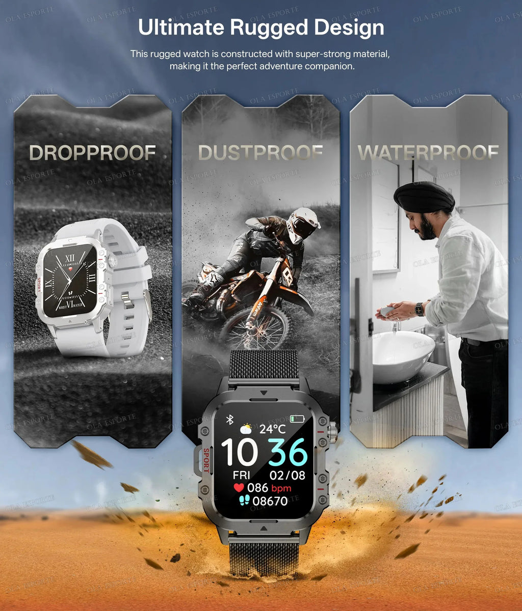 Military Outdoor Smart Watch Men’s GPS Tracking Flashlight Bluetooth Call 2.01" AMOLED Screen 5ATM Waterproof Sports Smartwatch