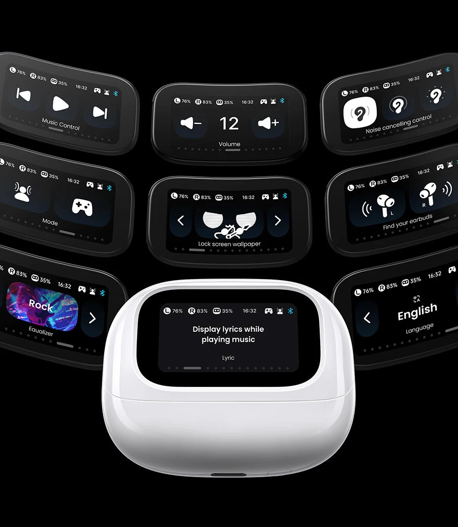 LCD Full Color Smart Screen Wireless TWS Bluetooth Earphones Earbuds 52dB Active Noise Cancelling ANC In Ear Headphones