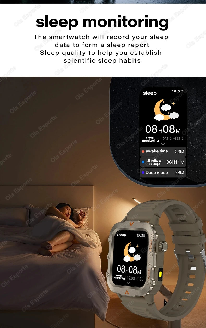 2026 New Military Smart Watch Men IP67 3ATM Waterproof Outdoor Sports Fitness GPS Tracker Health Monitor BT Call Smartwatch LS