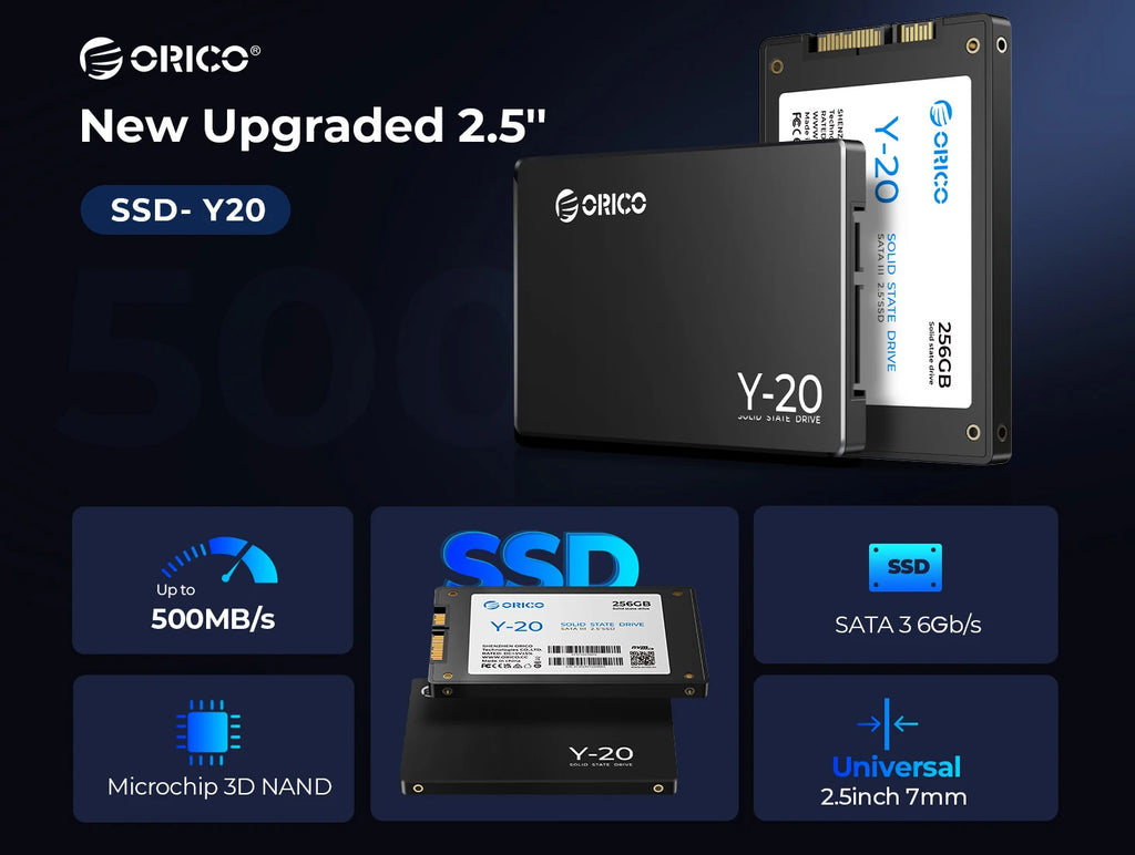 ORICO SATA III SSD 2.5” Internal Solid State Drive 3D NAND 512GB 1TB 2TB 4TB  UP to 550MB/s for Upgrade PC Laptop Desktops Y20