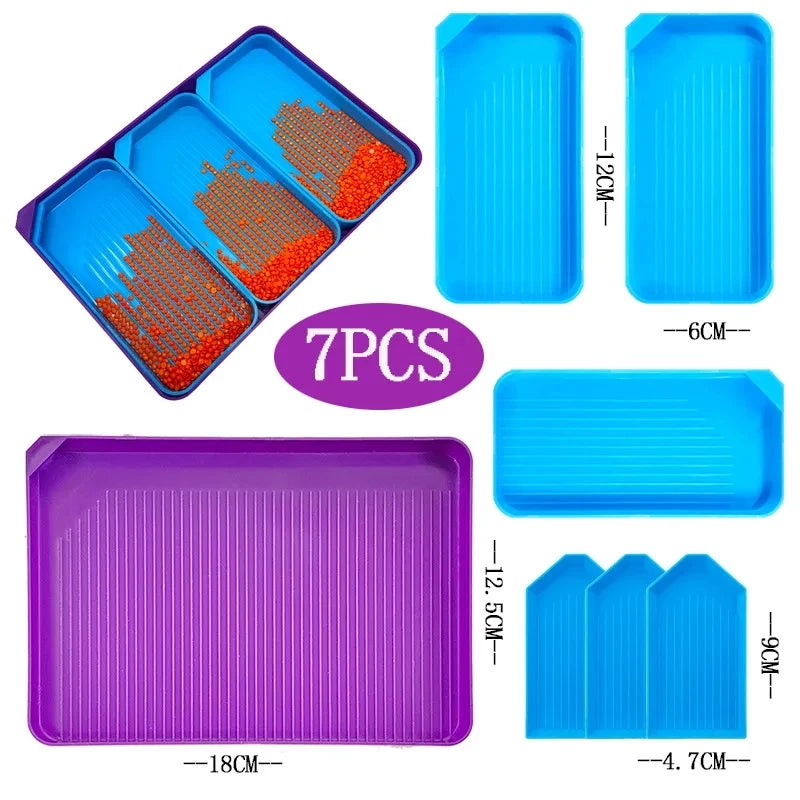 HOMFUN 7 pcs 7 in 1Diamond Painting Tray Mat Kits Large Capacity Drill Plate Embroidery Accessories Tools Beading Mosaic Plates