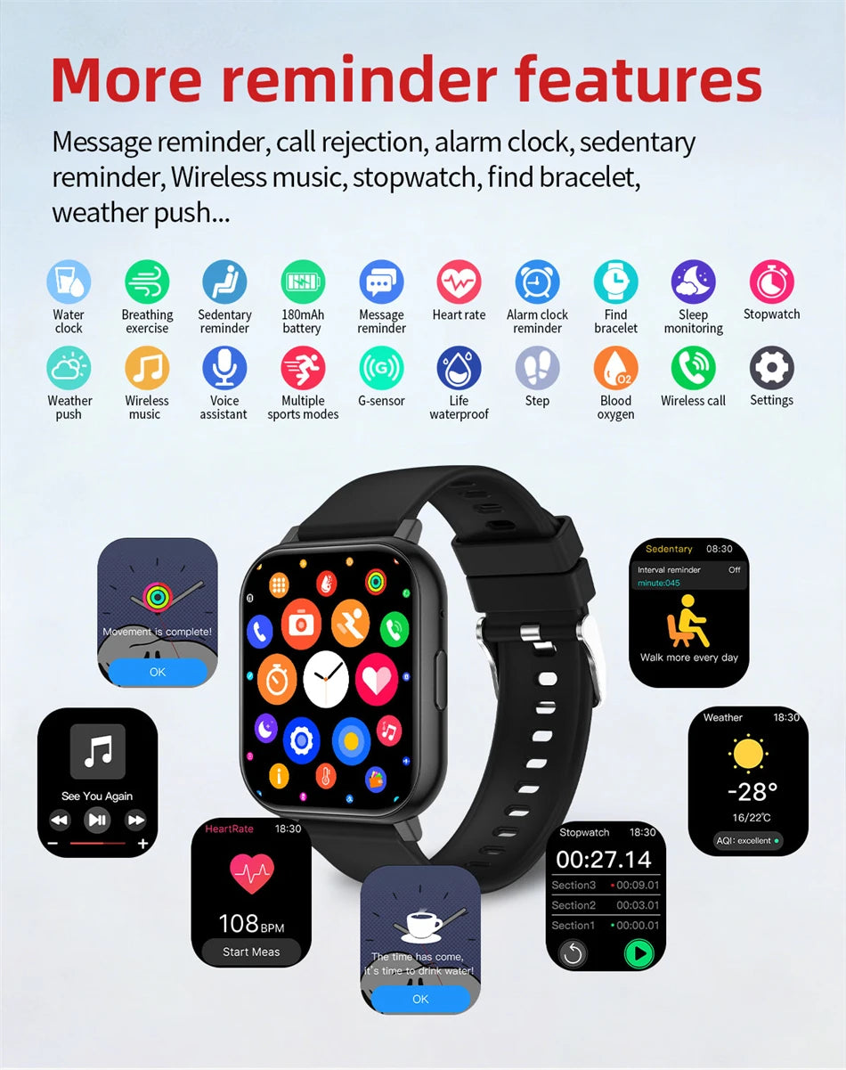 LIGE Digital Watches Women Smart Watch Men 1.83" Full Touch Screen Fitness Tracker Bluetooth Call Smartwatches for Android iOS