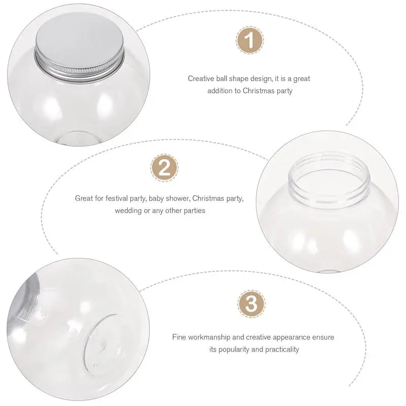 5pcs 500ml Christmas Candy Jar Ball Shaped Candy Cookie Snack Chocolate Packing Bottle Container New Year Decoration