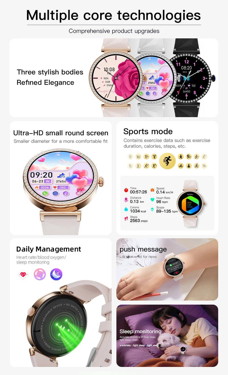 LIGE New 1.27" HD Screen Smart Watch For Women Health Band Waterproof Fitness Tracker Bluetooth Call Bracelet Ladies Smartwatch
