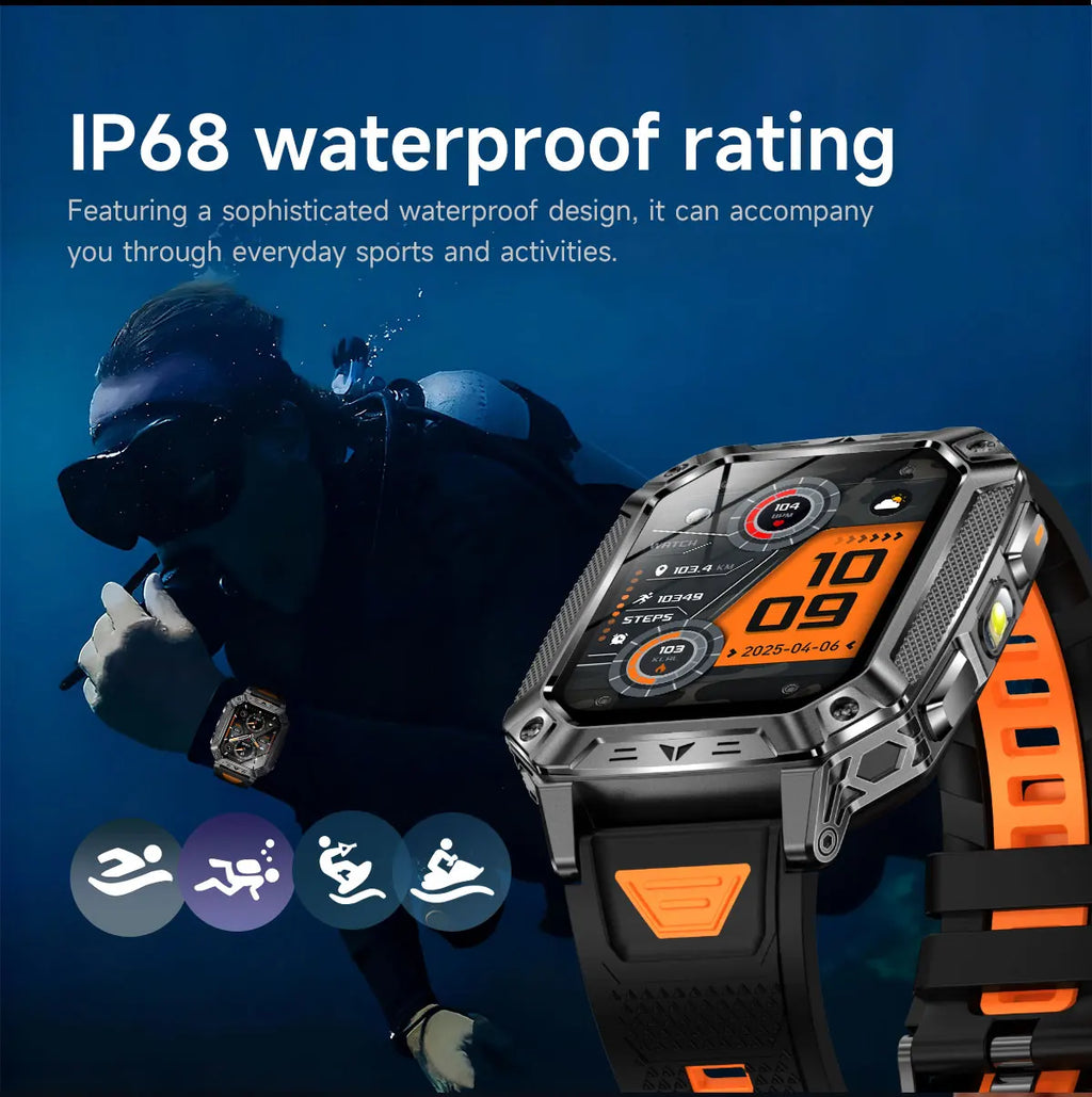 2026 Military 5ATM Waterproof Smart Watch Men 1400mAh Battery GPS Tracks 2.01" HD AMOLED Bluetooth call Sport Fitness Smartwatch