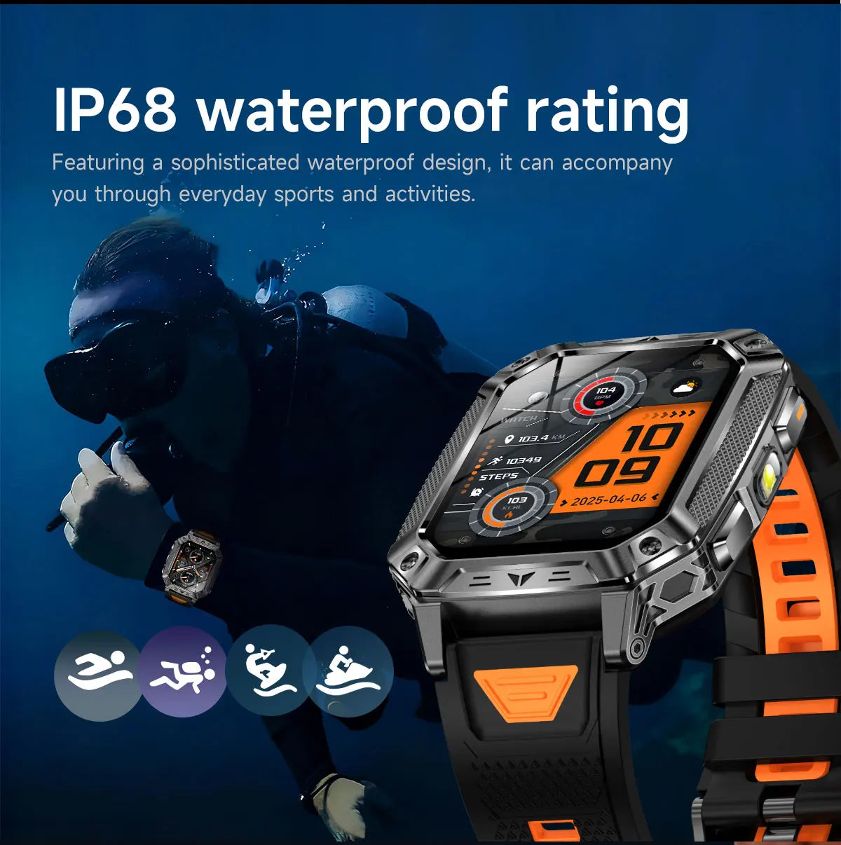 2026 Military 5ATM Waterproof Smart Watch Men 1400mAh Battery GPS Tracks 2.01" HD AMOLED Bluetooth call Sport Fitness Smartwatch