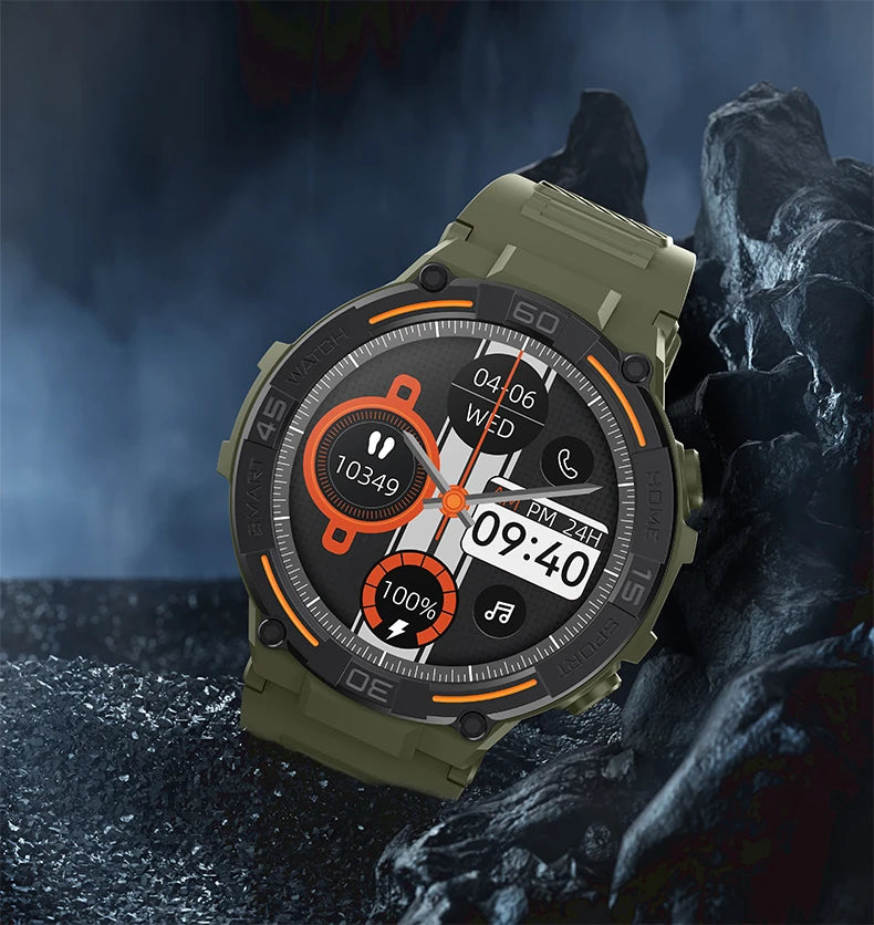 Outdoor Military Rugged Smartwatch Men Full Screen Touch 24 Hours Heart Rate 100+ Sports Mode Bluetooth Call Smartwatch