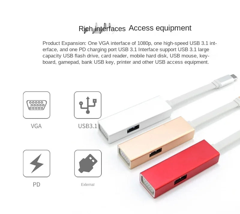 Three-in-one Docking Station USB-C To VGA HD Usb3.0hub Hub PD Power Supply Type-C Docking Station