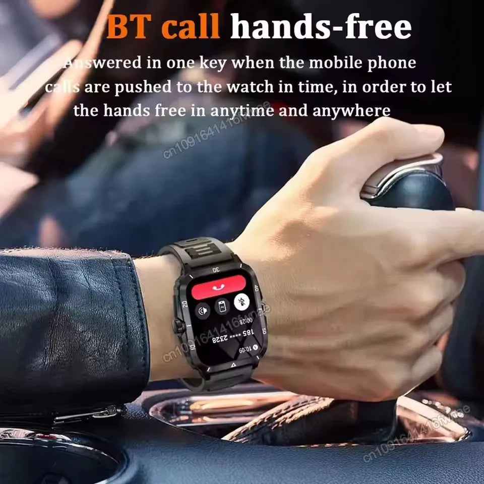 Smart Watch 3ATM Waterproof 1.96" IPS Screen Military KT71 Men 100+ Sport Mode Heart Rate Blood Pressure Bluetooth Call