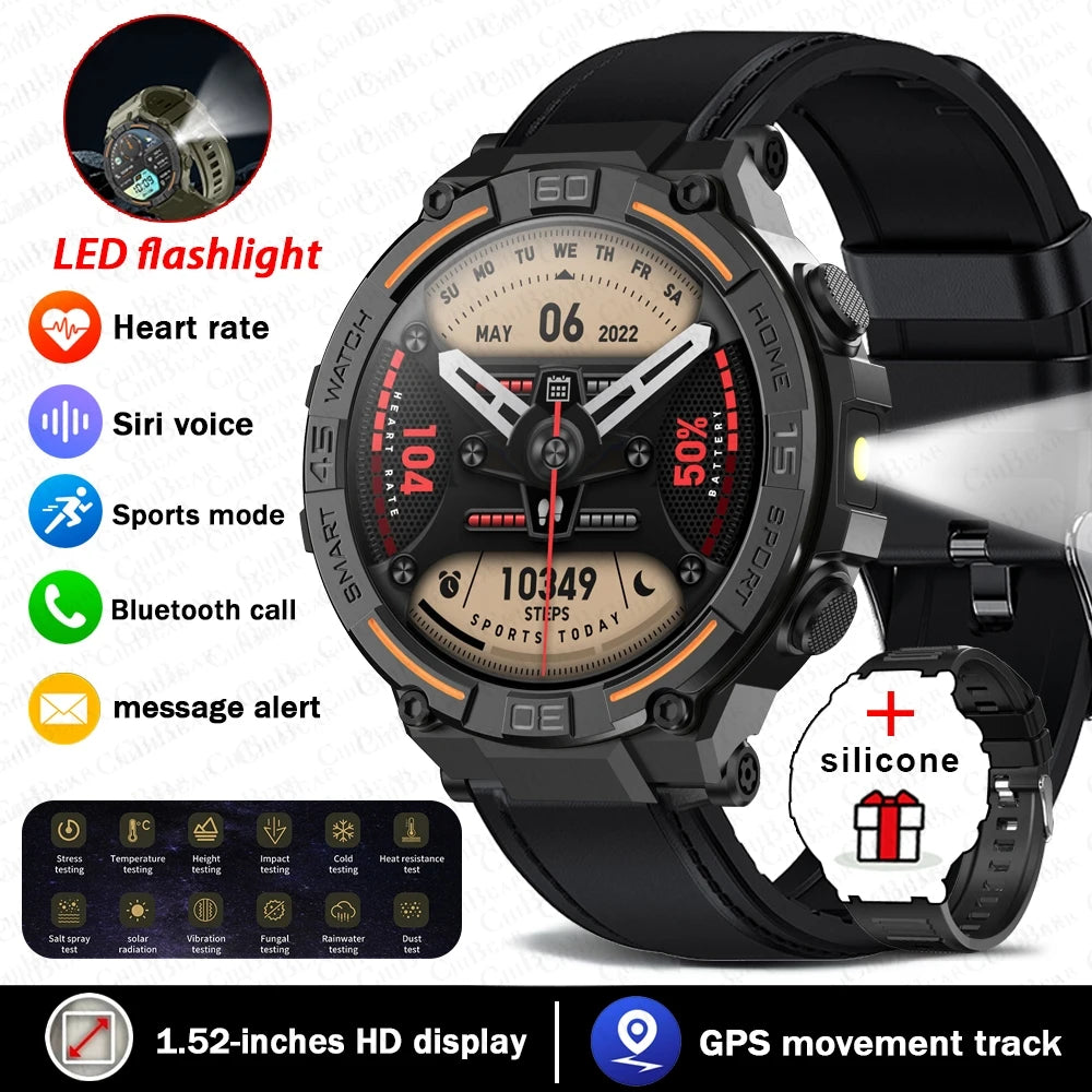Outdoor Military Rugged Smartwatch Men Full Screen Touch 24 Hours Heart Rate 100+ Sports Mode Bluetooth Call Smartwatch