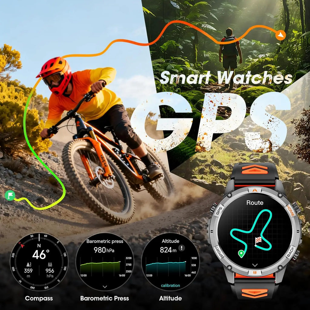 2026 GPS Military Smart Watches Men 10ATM Waterproof Call LED Flashlight 1.46" Rugged Tactical Watch Compass Fitness Smartwatch