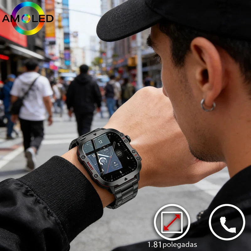 2026 Rugged Military Smart Watch Men's Outdoor Watch LED Flashlight 1.81'' HD Touch Screen Voice Bluetooth Call Smartwatch Gifts