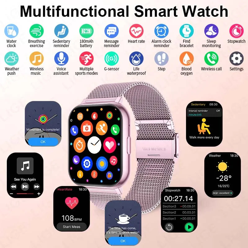 LIGE Digital Watches Women Smart Watch Men 1.83" Full Touch Screen Fitness Tracker Bluetooth Call Smartwatches for Android iOS
