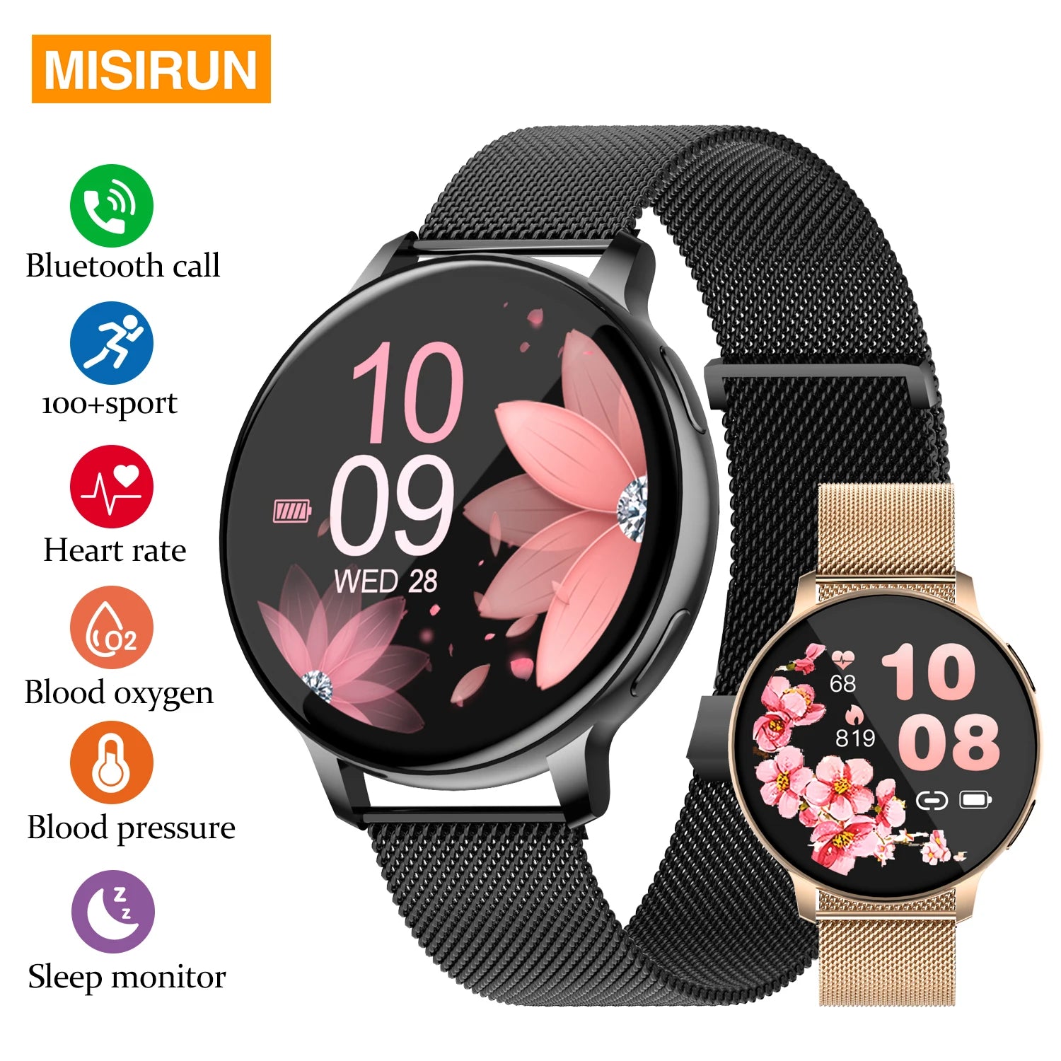 Women Smart Watch Blood Pressure Heart Rate Health Monitor Bluetooth Call Waterproof Ladies Fashion Smartwatch for Android IOS