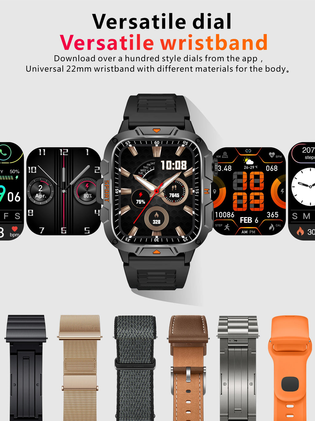 2026 New Rugged Smart Watch Men 1.96" AMOLED BT Call 5ATM Waterproof GPS Heart Rate Monitor LED Flashlight Military Sports Watch