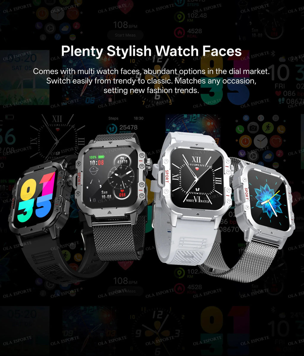 Military Outdoor Smart Watch Men’s GPS Tracking Flashlight Bluetooth Call 2.01" AMOLED Screen 5ATM Waterproof Sports Smartwatch