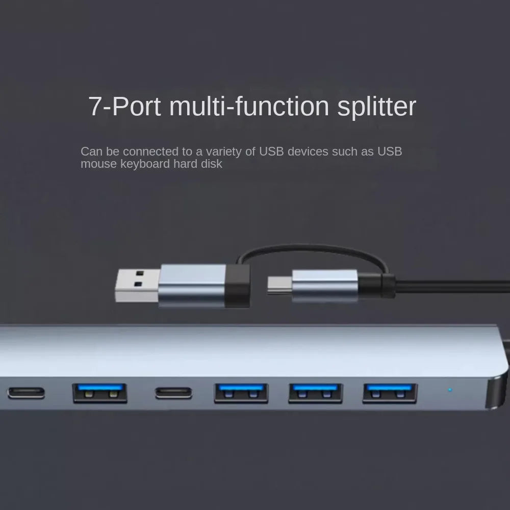 1 To 7 Type-c Expansion Dock Hub Multi Interface Multifunctional 7-in-1 USB Splitter Splitter Grey Type-C Docking Station