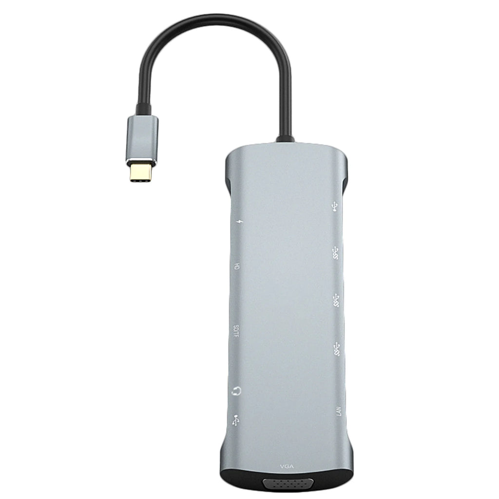 12-In-1 Hub Docking Station Type C to PD HD VGA USB3.0*3 USB2.0 RJ45 Card Reader Headphone Type C/M Docking Station