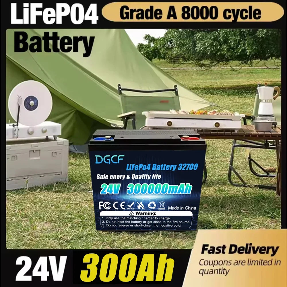 32700🏆24V 300Ah LiFePO4 Lithium Battery, Built-in 300A BMS, Rechargeable 🔋Battery, for RV/Camper, Solar, Marine, Overland/Van