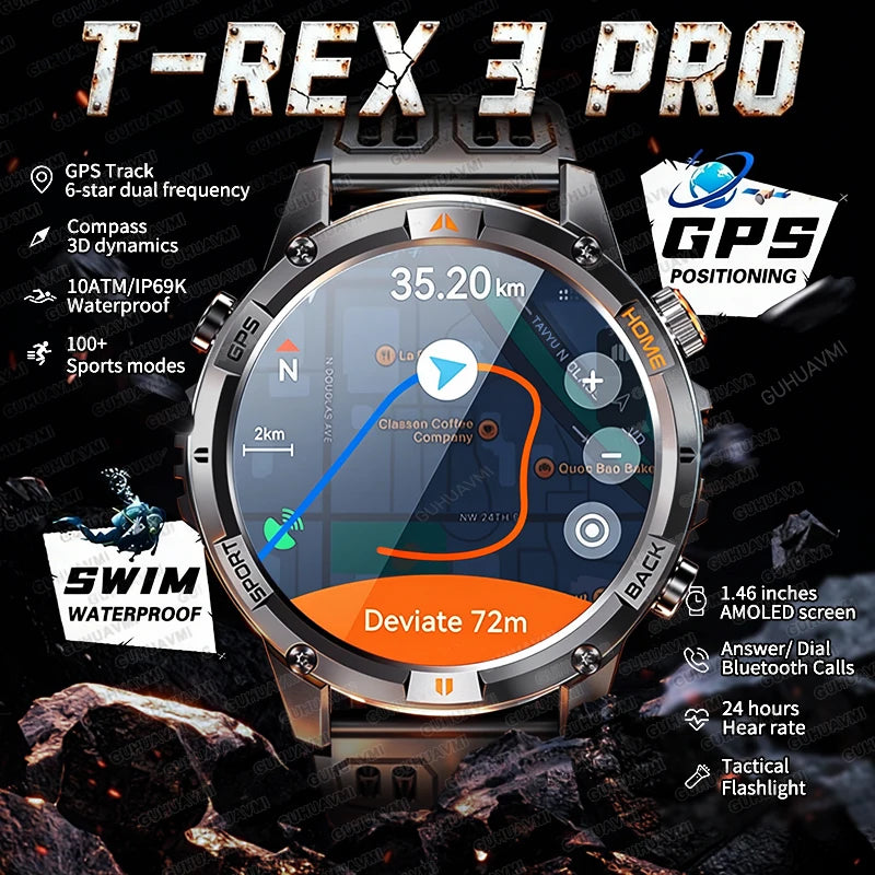 2026 GPS Military Smart Watches Men 10ATM Waterproof Call LED Flashlight 1.46" Rugged Tactical Watch Compass Fitness Smartwatch