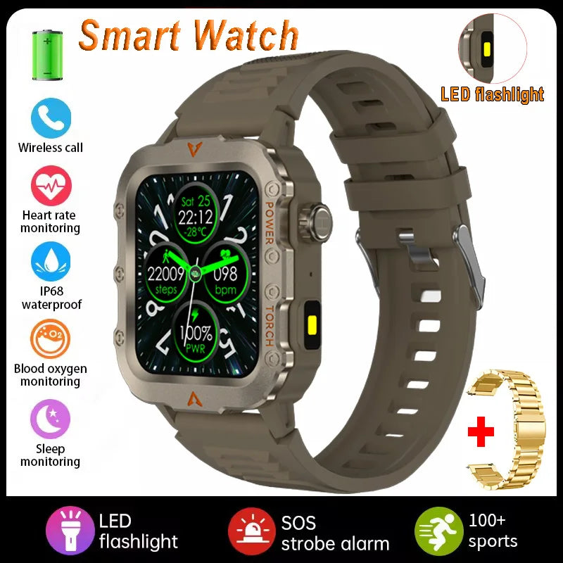 2026 New Military Smart Watch Men IP67 3ATM Waterproof Outdoor Sports Fitness GPS Tracker Health Monitor BT Call Smartwatch LS