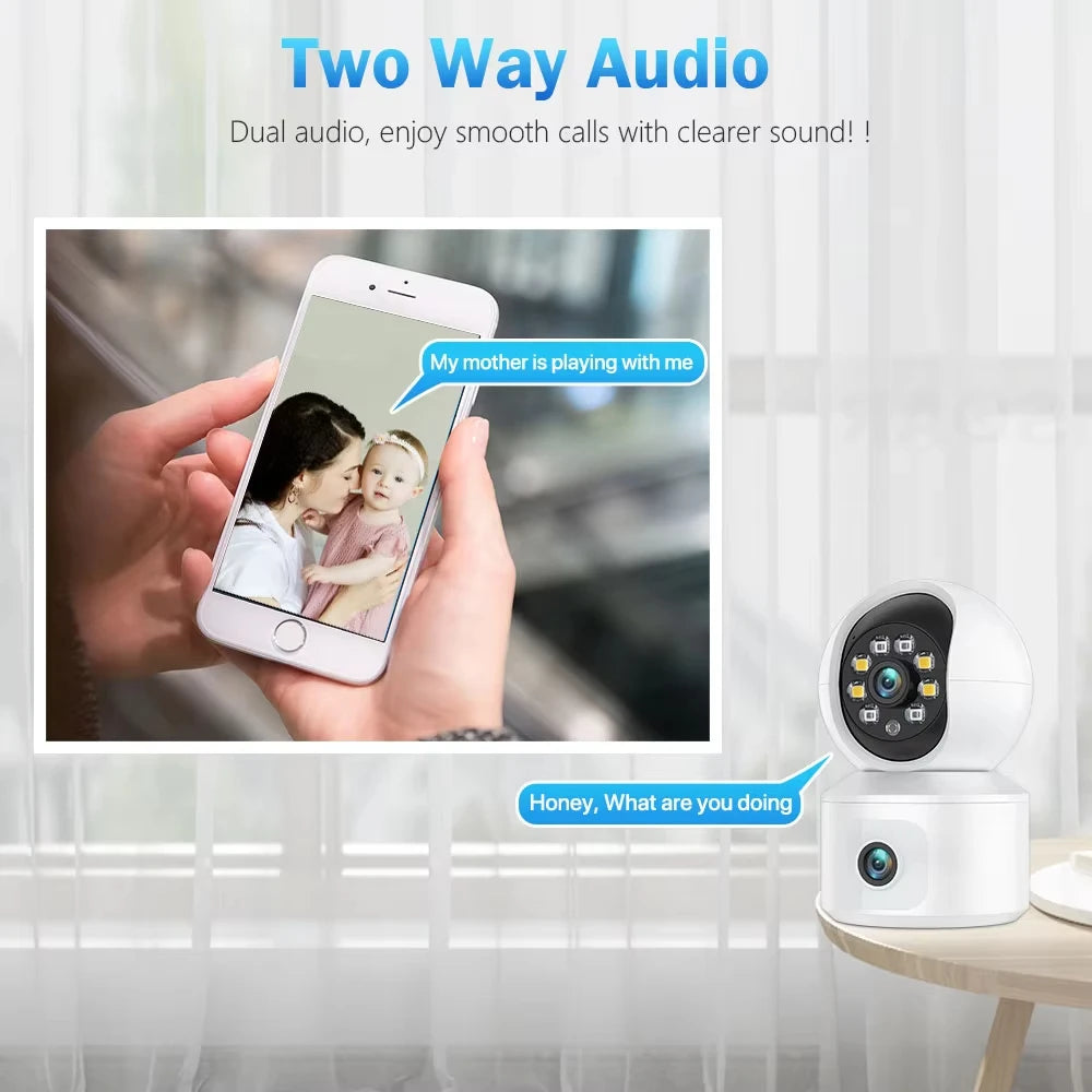 6MP iCsee WiFi IP Camera Dual Lens Dual Screen PTZ Auto Tracking Home Security Camera Baby Monitor CCTV Video Surveillance Cam