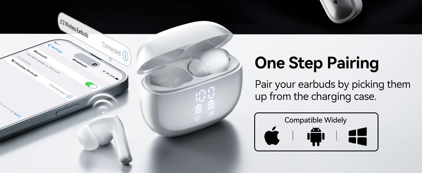 Original Bluetooth Wireless Earbuds ENC Noise Cancelling Mic 36H Playtime Deep Bass Stereo Sound IP7 Waterproof LED Display