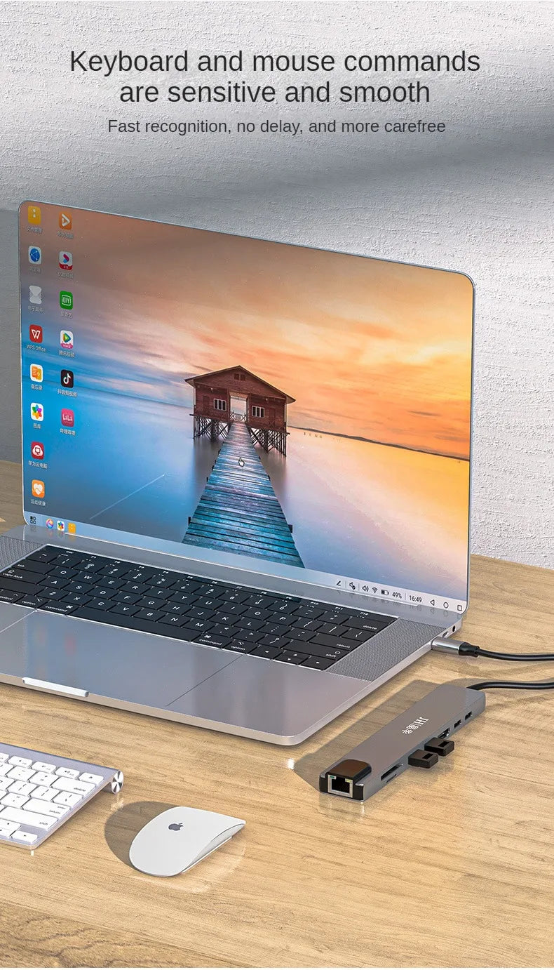 Jinhua 8-in-1 Type-C Docking Station With HDMI 4K, USB 3.0, 100Mbps Ethernet, SD/TF, PD Charging For Laptop