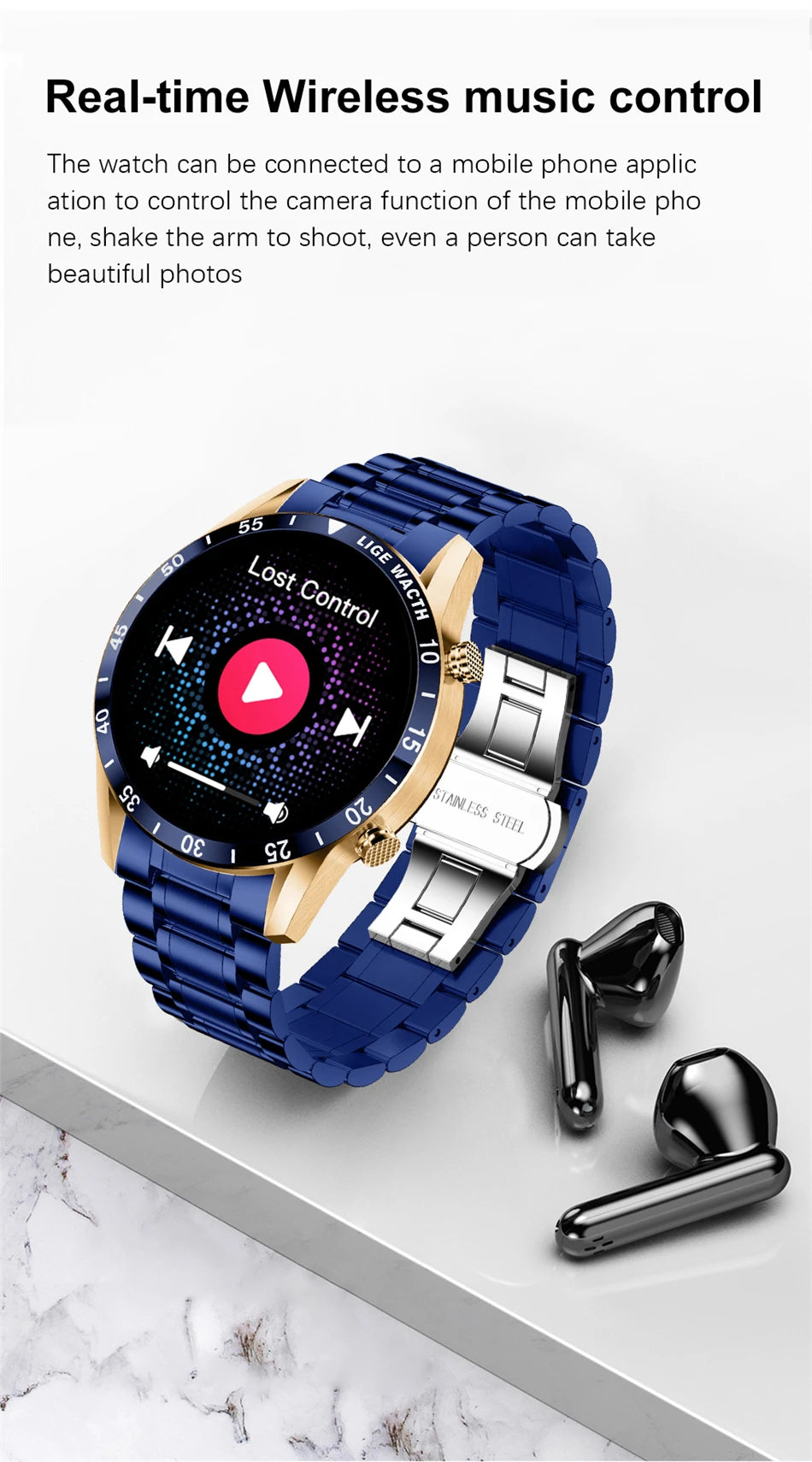 LIGE New Bluetooth Call Smart Watch Men Heart Rate Monitor Luxury Steel Sport Fitness Smartwatch IP67 Waterproof For Android iOS